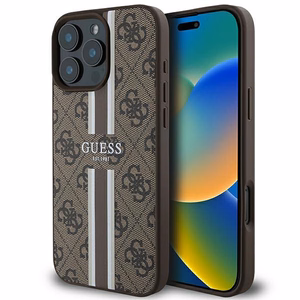 Guess 4G drukātās svītras magnētiskais viedtālruņa apvalks iPhone 16 Pro Max - brūns