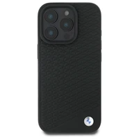 BMW zīmes ādas dimanta metāla logotips magnētiskais iPhone 16 Pro viedtālruņa apvalks - melns