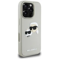 Karl Lagerfeld HC 3D gumijas dubultgalvu iPhone 16 Pro Max viedtālruņa apvalks - bēšs