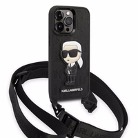 Karl Lagerfeld KLHCP14LSTKMK iPhone 14 Pro 6.1" cietais viedtālruņa apvalks melns/melns Monogrammas Ikonik Patch