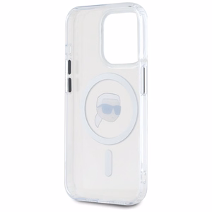 Karl Lagerfeld IML Metāla Karla Galvas Magnētiskais viedtālruņa apvalks iPhone 15 Pro Max balts