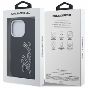 Karl Lagerfeld FW Grained Signature Logo Maciņš iPhone 16 Pro - melns