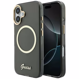 Guess IML Script Metal MagSafe Maciņš for iPhone 17 - melns