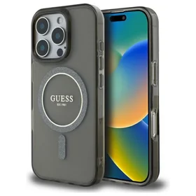 Guess IML Spīdums Aplis Magnētiskais viedtālruņa apvalks iPhone 16 Pro - melns
