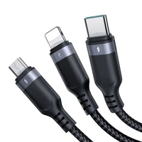 Joyroom S-A18 3in1 3,5A USB-A - Lightning+USB-C+MicroUSB kabelis 1,2 m - melns