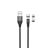 Maxlife MXUC-02 magnētiskais kabelis USB - Lightning + USB-C + microUSB 1,0 m 2A melns neilons