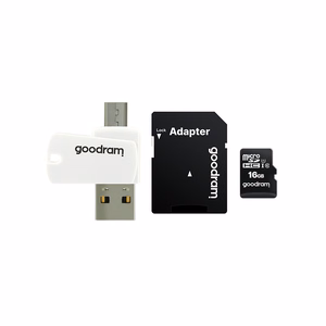 GoodRam atmiņas karte 16GB microSDHC cl. 10 UHS-I + adapteris + karšu lasītājs