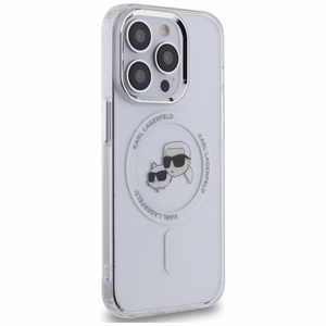 Karl Lagerfeld IML Metal Karl & Choupette Head MagSafe viedtālruņa apvalks iPhone 14 Pro - balts