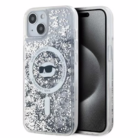 Karl Lagerfeld Šķidrais spīdums Choupette Head Magnētiskais viedtālruņa apvalks iPhone 15 / 14 / 13 – caurspīdīgs
