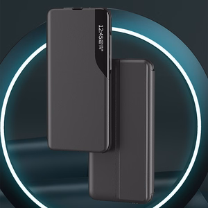 Eco ādas View apvalks elegants apvalks ar atloku un statīvu iPhone 16e - melns