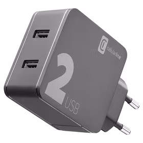 Cellularline Multipower 2 - 2x USB-A 12W + 12W mains lādētājs (melns)