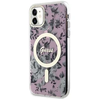 Guess GUHMN61HCFWSP iPhone 11 / Xr 6.1" rozā cietais viedtālruņa apvalks Zieds MagSafe