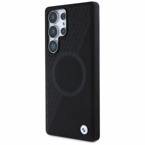 BMW ādas daļēji teksturēts MagSafe viedtālruņa apvalks Samsung Galaxy S25 Ultra – melns