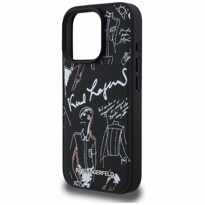 Karl Lagerfeld Grained Pattern & Logo MagSafe Case for iPhone 16 Pro - Black