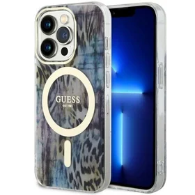 Guess GUHMP14LHLEOPWB iPhone 14 Pro 6.1" zils/zils cietais apvalks Leopards MagSafe