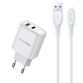 Lādētājs Awei PD81L-EU 22.5W USB-A/USB-C + USB uz Lightning kabelis 1.0m balts