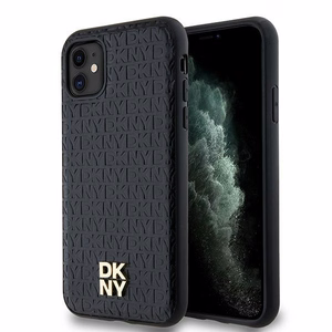 DKNY Leather Monogram Pattern Metal Logo MagSafe Чехол для iPhone 11 / Xr - чёрный