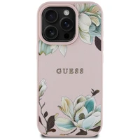 Guess Grained Printed Flower Pattern MagSafe viedtālruņa apvalks iPhone 16 Pro rozā