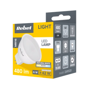 Rebel MR16 LED spuldze, 6 W, 4000 K, 12 V