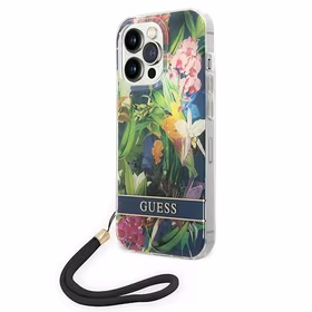 Guess GUOHCP14LHFLSB iPhone 14 Pro 6.1 "zils / zils cietais apvalks Ziedu Siksna