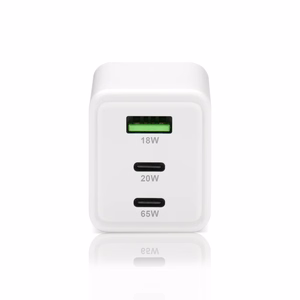 GaN lādētājs 1 x USB, 2 x USB-C Quick Charge 4+ 65W balts