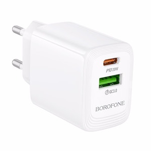 Borofone Lādētājs BN27 USB + Type C - QC 3.0 PD 20W balts