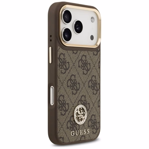 Guess чехол для iPhone 17 Pro совместимый с MagSafe GUHMP17LP4GRMDEW (PU W/ 4G Strass Logo) коричневый