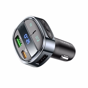 Automobiļa lādētājs Hoco USB A + USB C PD QC3.0 5A 30W ar digitālo indikatoru + raidītājs FM BT E70 obsidiāna melns