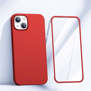 Joyroom 360 pilns apvalks priekšējais un aizmugurējais vāks iPhone 13 + rūdīts stikls aizsargstikls sarkans (JR-BP927 sarkans)