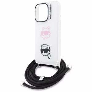 Karl Lagerfeld IML Crossbody Karl&Choupette Head Maciņš for iPhone 16 Pro - balts