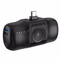 Wozinsky WF16-YCS 5000mAh 15W USB-C mini portatīvais lādētājs ar iebūvētu USB-C kabeli un Apple Watch lādētāju - melna