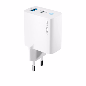 Forever TC-06-65AC GaN PD QC lādētājs 1x USB-C 1x USB 65W balts