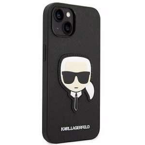 Karl Lagerfeld Saffiano Karl's Head Patch viedtālruņa apvalks iPhone 14 Plus - melns
