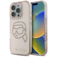 Karl Lagerfeld IML Rhinestones Karl Head apvalks iPhone 16 Pro rozā
