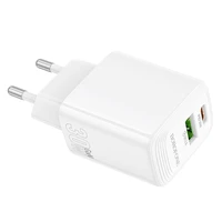 Borofone sienas lādētājs BN29 Fuente - USB + Type C - QC 3.0 PD 30W balts