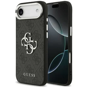 GUESS viedtālruņa apvalks IPHONE 17 Air GUHCP17MP4G4SMCK (4G PU ādas apvalks ar lielu 4G un klasisko logotipu un sudraba metāla kameras rāmi) melns
