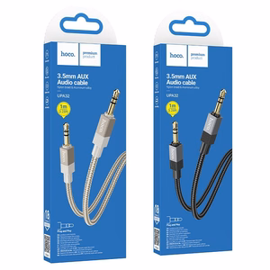 AUX kabelis Jack 3,5 mm (tēviņš) uz Jack 3,5 mm (tēviņš) Hoco 1 m UPA32 zelta