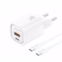 FONENG sienas lādētājs EU70 PD 20W 1xUSB-C + 1xUSB QC3.0 + kabelis USB-C - USB-C balts