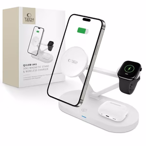 Tech-Protect QI15W-A41 3v1 bezvadu lādētājs ar MagSafe Apple ierīcēm - Balts