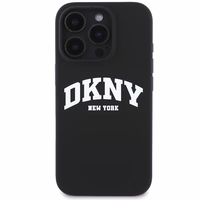 DKNY Silikona baltais drukāts logotips magnētiskais iPhone 16 Pro viedtālruņa apvalks - melns
