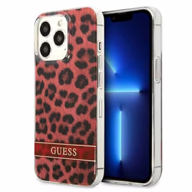 Guess GUHCP13LHSLEOR iPhone 13 Pro / 13 6.1" sarkans/sarkans cietais apvalks Leopards