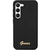 Guess GUHCS23SSLSMK S23 S911 melns/melns cietais apvalks Silikona Vintage Gold Logo