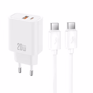 XO CE40 PD 20W sienas lādētājs, 1x USB-C, 1x USB, balts + USB-C–USB-C kabelis