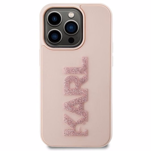Karl Lagerfeld 3D gumijas spīdīgs logotips viedtālruņa apvalks iPhone 15 Pro - rozā