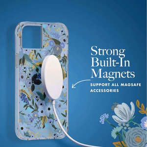 Rifle Paper Clear MagSafe vāciņš ierīcei iPhone 14 Plus, ar “Garden Party Blue” rakstu