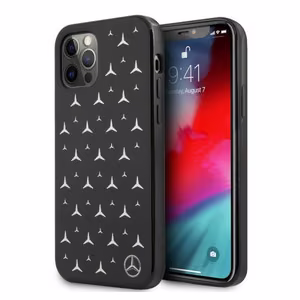 Mercedes Sudraba zvaigžņu raksta viedtālruņa apvalks iPhone 12 Pro Max - melns