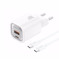 FONENG sienas lādētājs EU71 PD 30W 1xUSB-C + 1xUSB QC3.0 + kabelis USB-C - USB-C balts