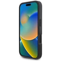 Karl Lagerfeld HC Graudainā PU viedtālruņa apvalks ar kartes slotu un metāla Elong iPhone 16 - melns