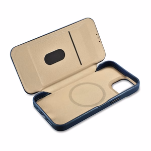 iCarer CE Premium ādas folio vāciņš iPhone 14 Plus ar MagSafe magnētisku flip vāciņu - zilā krāsā