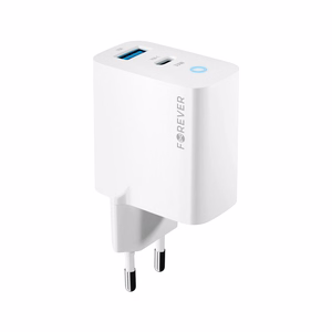 Forever TC-06-33AC GaN PD QC lādētājs 1x USB-C 1x USB 33W balts